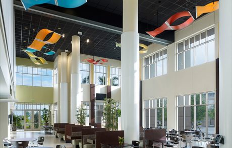 Health First Viera Hospital - cafeteria, with artistic elements on ceiling