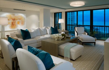 Private Residence, Florida, family room in white and blue colors