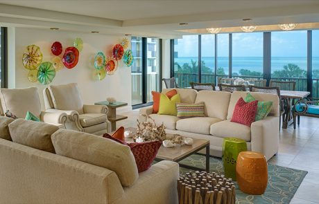 Private Residence, Florida, living room with view to balcony and ocean