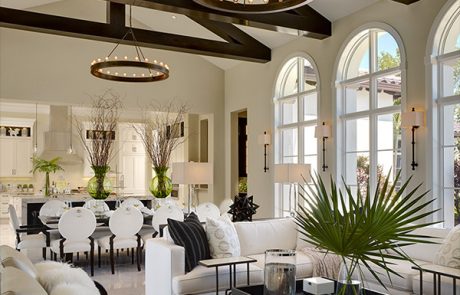 Private Residence, Florida, family and dining room with wood and white furniture